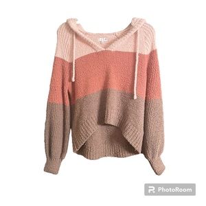 SO Small Pink Crop Color Block Fuzzy Hoodie Sweater